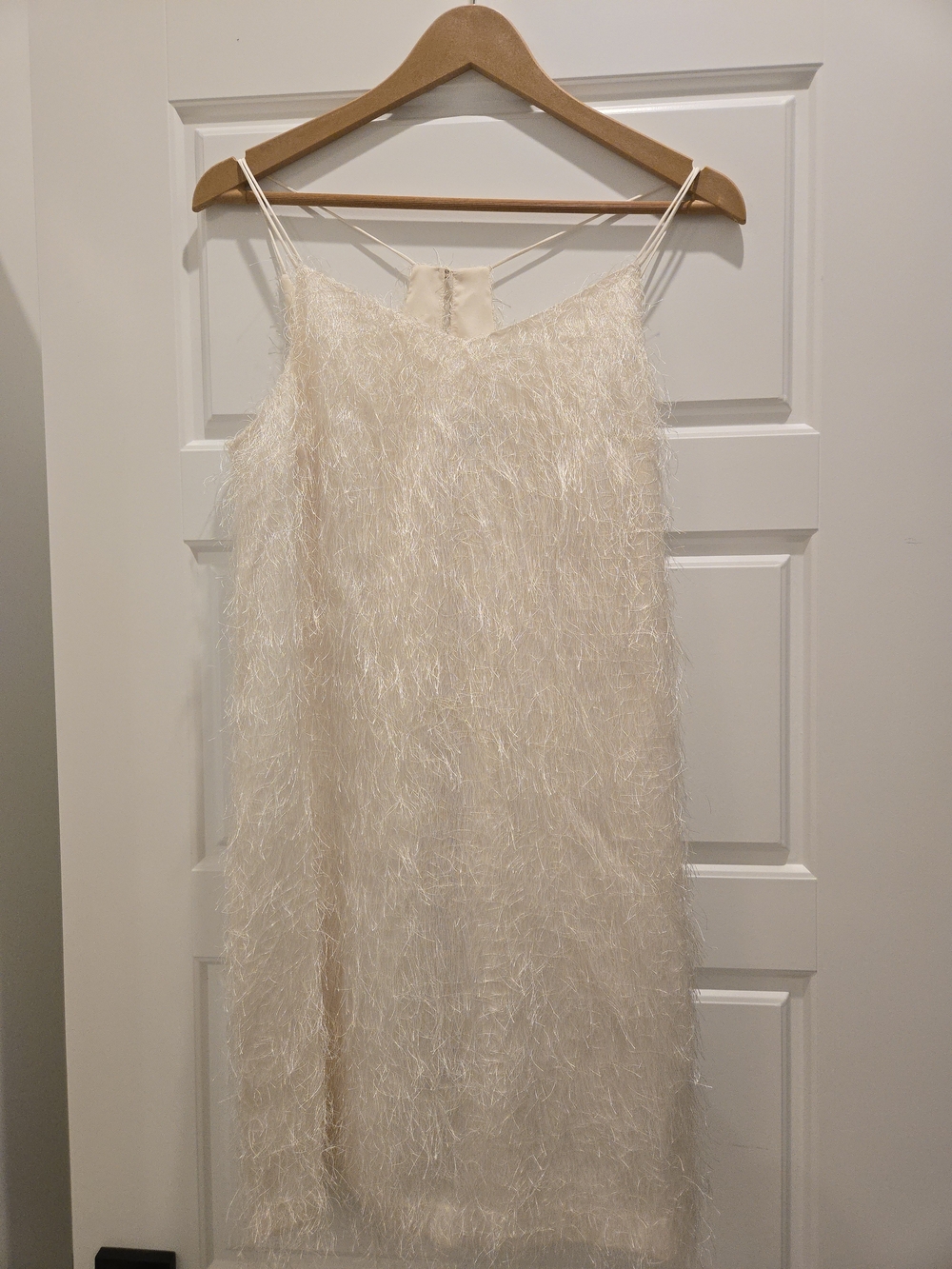 Halston Ivory Sparkle Fringe Sleeveless Dress – Size Small – Worn Once